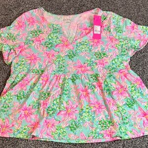 Lilly Pulitzer Pink and Green Floral Blouse